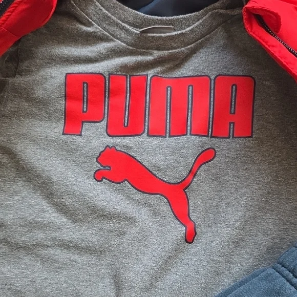 Puma Red Gray & Blue Kids' Outfit - Longsleeve T-shirt, Joggers and Vest - Picture 2 of 9